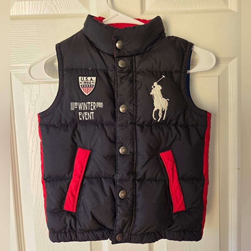 Polo Ralph Lauren Boys Puffer Vest Size 5 Big Pony USA Winter Event